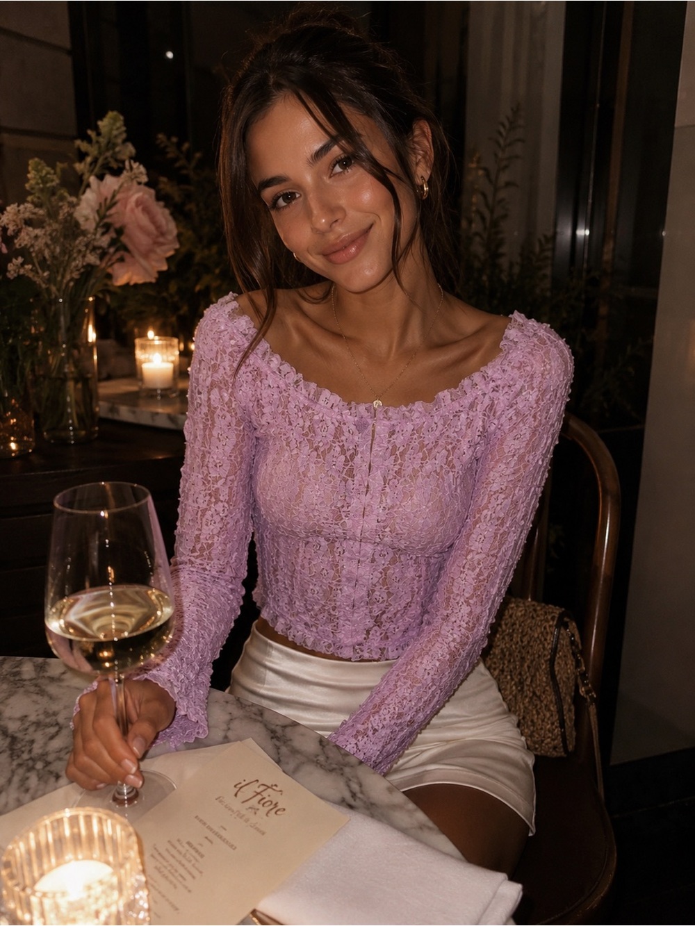Free People Lavender Lace Top - Pink 13-17 PTP, Length 17”